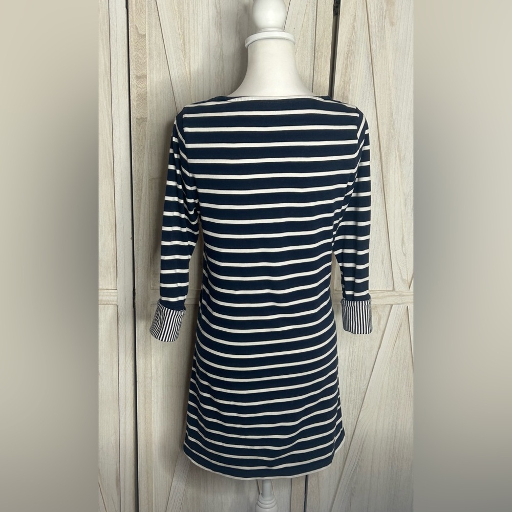 Boden Navy & White Striped Boatneck Shift dress Sz 6R EUC 3/4 sleeve nautical - Picture 5 of 10